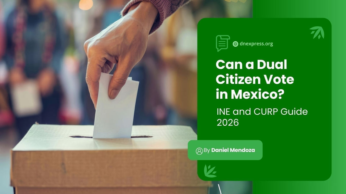 Person casting ballot in Mexican election box, dual citizenship voting 2026