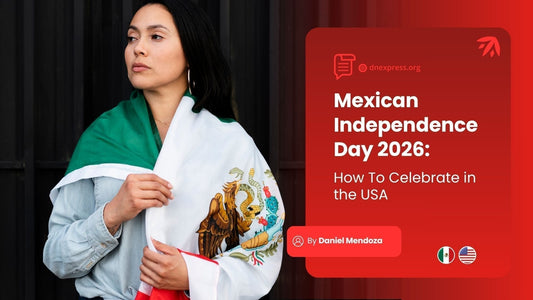 Mexican woman wrapped in Mexico flag for Mexican Independence Day 2026 guide on how to celebrate in the USA