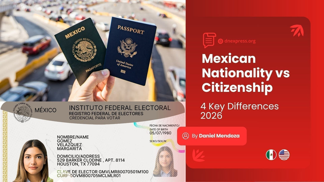 Mexican and US passports with INE voting card showing difference between nationality and citizenship 2026