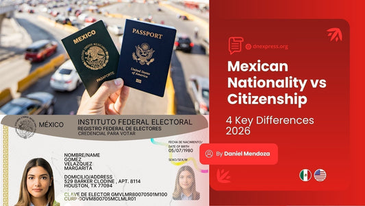 Mexican and US passports with INE voting card showing difference between nationality and citizenship 2026