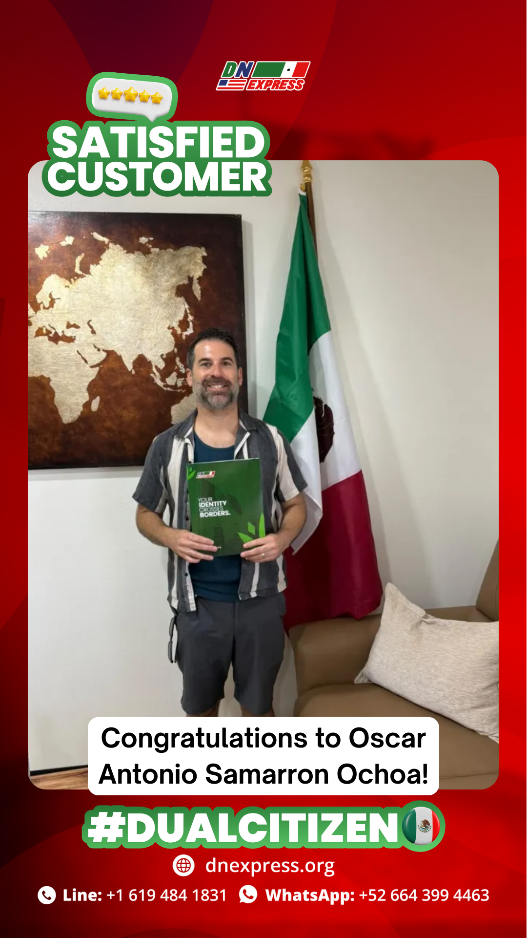 Satisfied customer with Mexican documents obtained through DNExpress