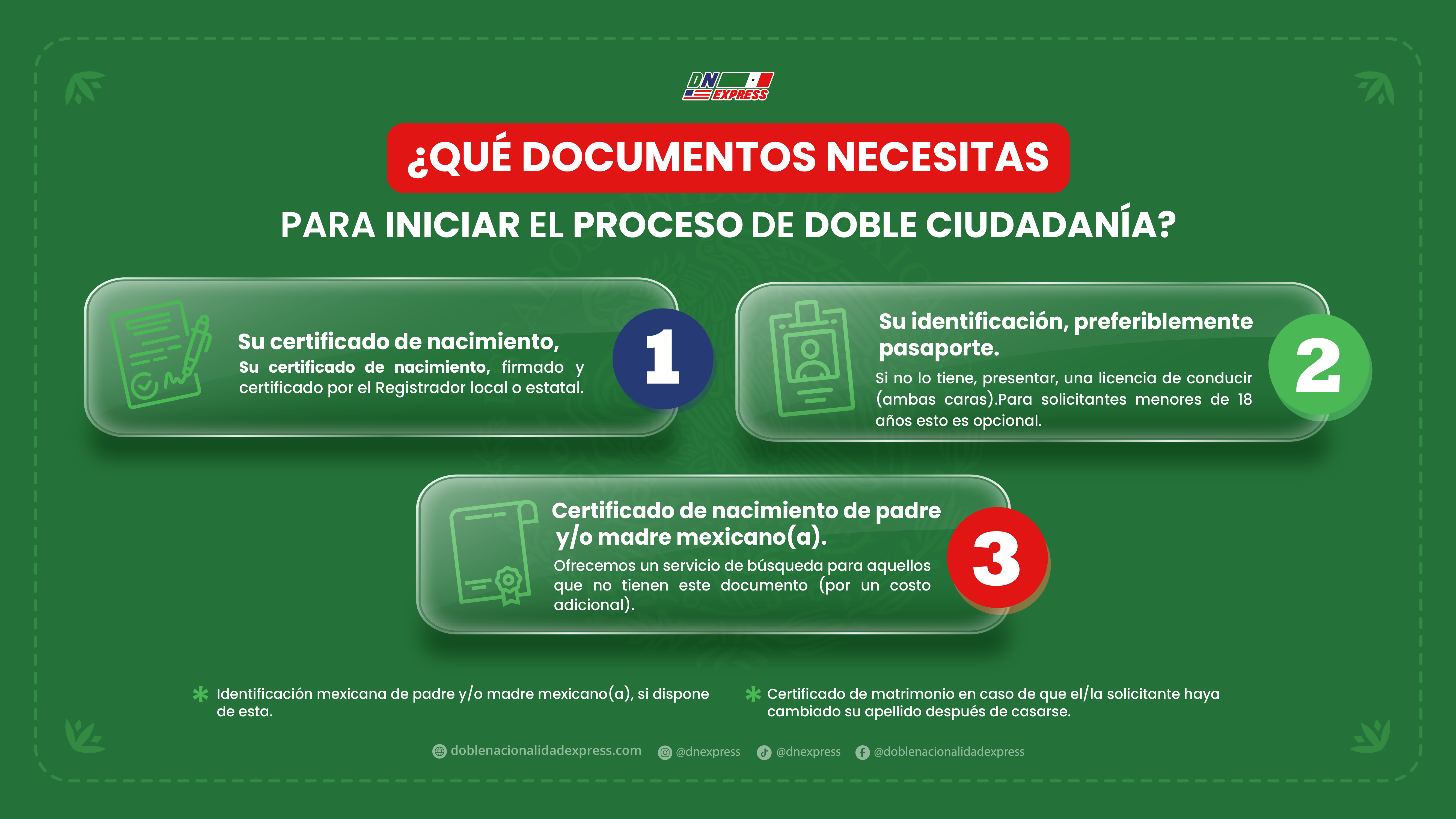 Documentos necesarios para doble nacionalidad mexicana 2026: Acta de nacimiento, pasaporte, acta de padres