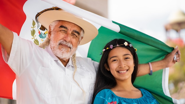 Smiley family with mexican flag front view